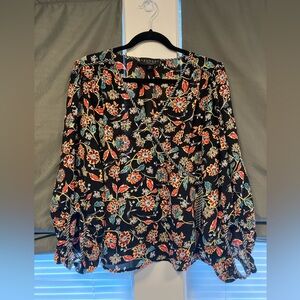 Laundry by Shelli Segal- Faux Wrap, Floral Black  Women's 3/4 Top, Size Large